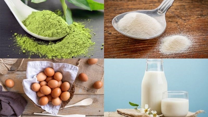 Nguy&ecirc;n liệu m&oacute;n ăn b&aacute;nh flan tr&agrave; xanh