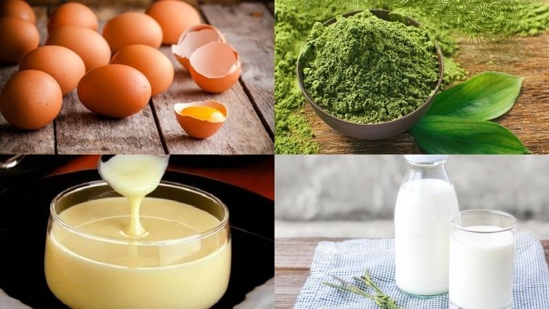 Nguy&ecirc;n liệu m&oacute;n ăn b&aacute;nh flan tr&agrave; xanh