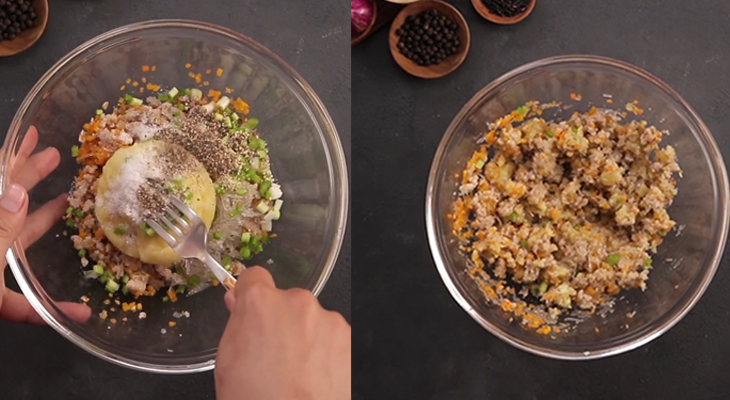 Bước 2 Trộn nhân với gia vị khác Bánh quai vạc hấp - bánh gối hấp