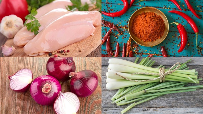 Nguyên liệu món ăn khô gà xé cay