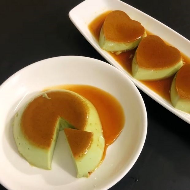 Bước 5 Th&agrave;nh phẩm B&aacute;nh flan tr&agrave; xanh