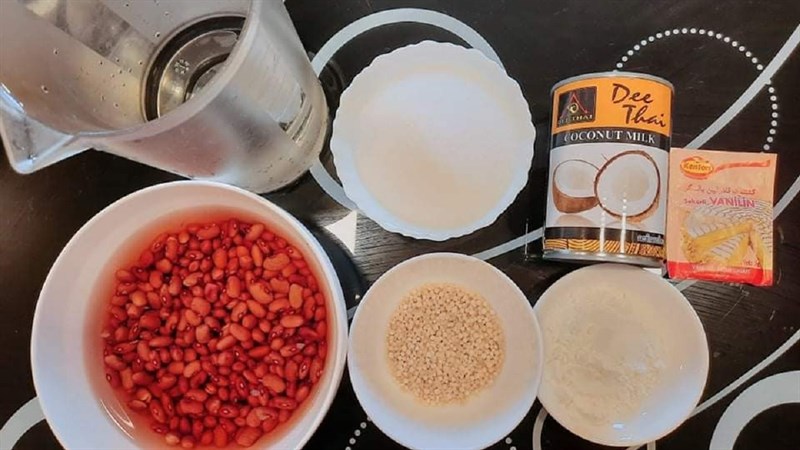 Nguyên liệu món ăn chè đậu đỏ bột báng nước cốt dừa bằng nồi áp suất