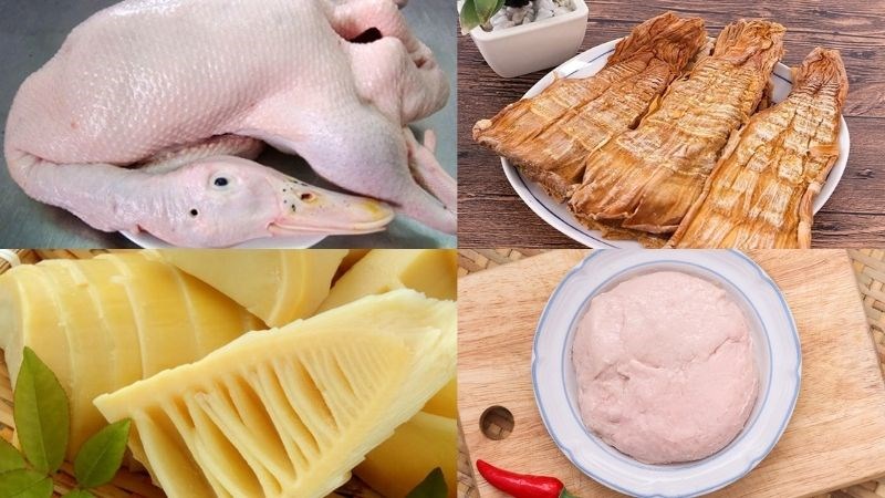 Nguyên liệu món ăn bún ngan măng khô