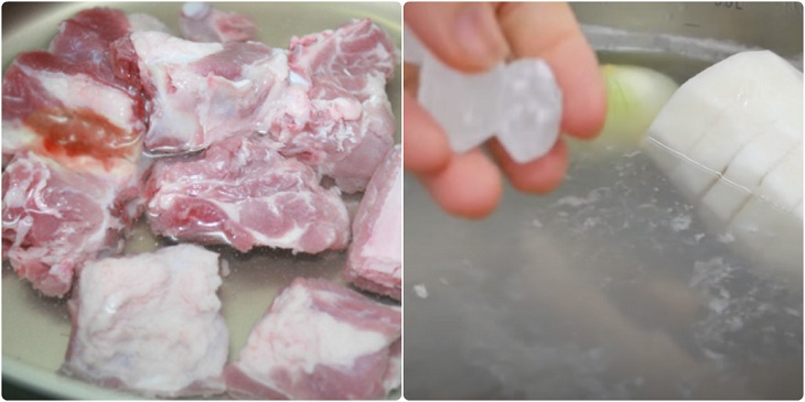 Bước 1 Sơ chế sườn heo Bánh canh tôm giả cua