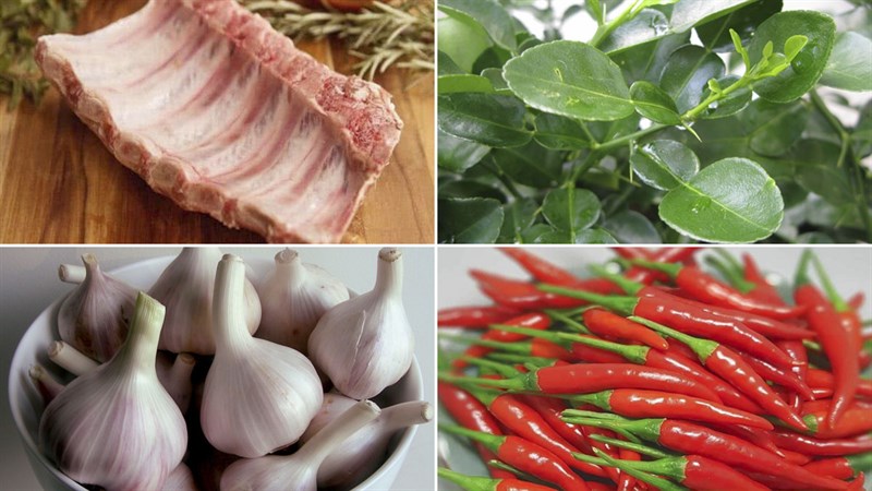 Nguyên liệu món ăn sườn rim chanh dây và lá chanh