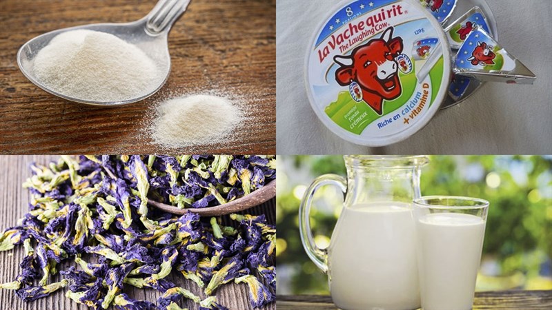 Nguyên liệu món ăn rau câu phô mia và rau câu đậu phô mai đậu biếc