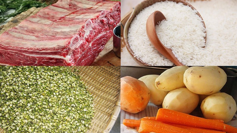 Nguyên liệu món ăn cháo sườn bò đậu xanh