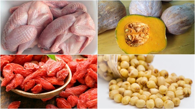 Nguyên liệu món ăn bồ câu hầm bí đỏ