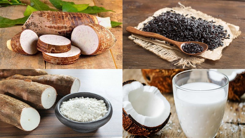 Nguyên liệu món ăn chè khoai môn nếp cẩm