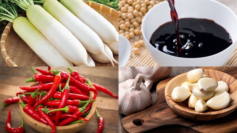 Nguyên liệu món ăn củ cải trắng ngâm nước tương