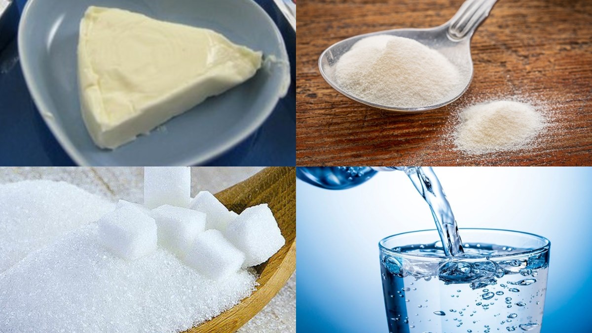 Nguyên liệu món ăn rau câu phô mia và rau câu đậu phô mai đậu biếc