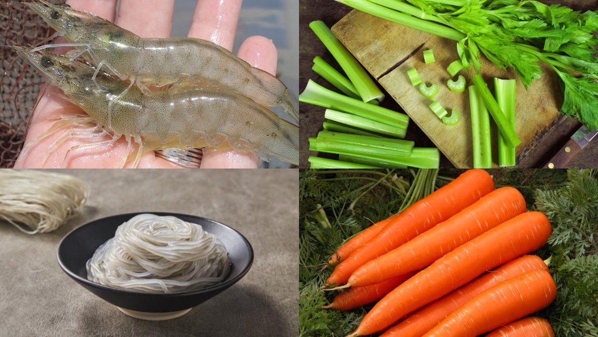 Nguyên liệu món ăn salad tôm cần tây