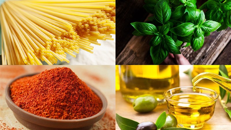 Nguyên liệu món ăn mì ý dầu tỏi aglio e olio