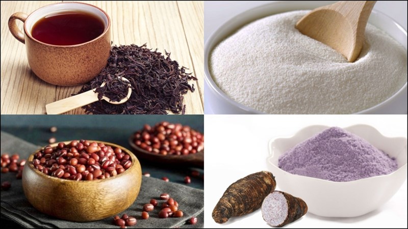 Nguyên liệu món ăn trà sữa sốt khoai môn, trà sữa khoai môn đậu đỏ