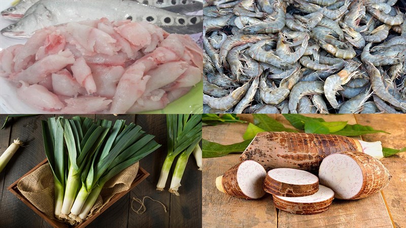Nguyên liệu món ăn khoai môn bọc chả cá thác lác chiên