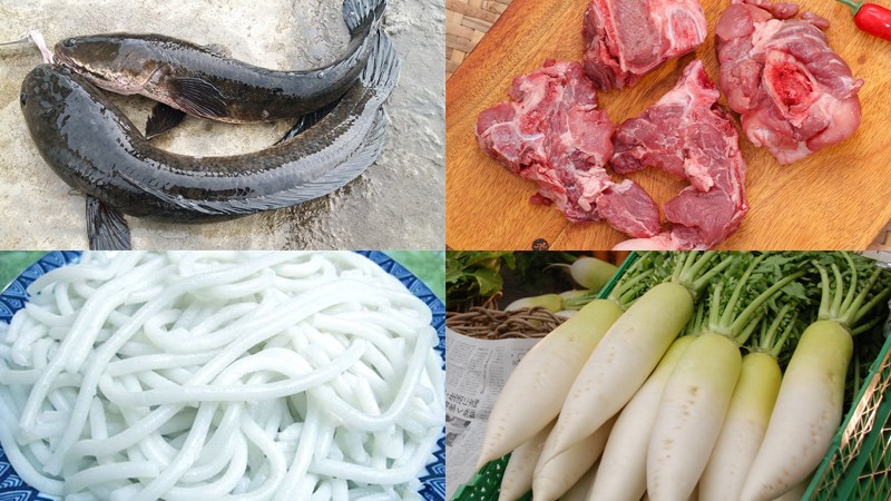 Nguyên liệu món ăn bánh canh cá lóc rau củ