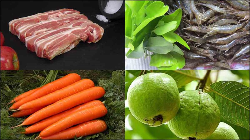 Nguyên liệu món ăn gỏi ổi tôm thịt