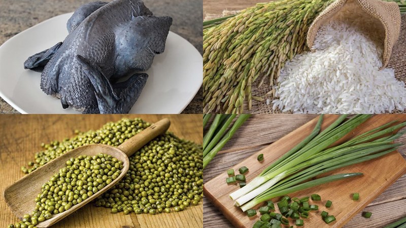 Nguyên liệu món ăn cháo gà ác đậu xanh