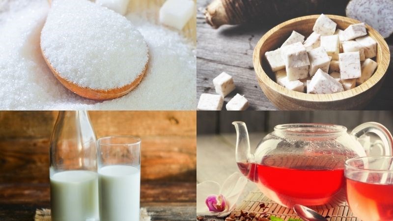Nguyên liệu món ăn trà sữa sốt khoai môn, trà sữa khoai môn đậu đỏ