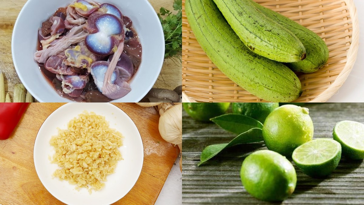 Nguyên liệu món ăn lòng vịt xào mướp hương