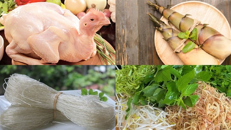 Nguyên liệu món ăn miến gà măng tươi