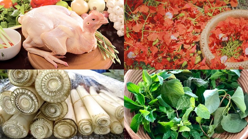 Nguyên liệu món ăn gỏi gà hoa chuối, gỏi gà hoa phượng