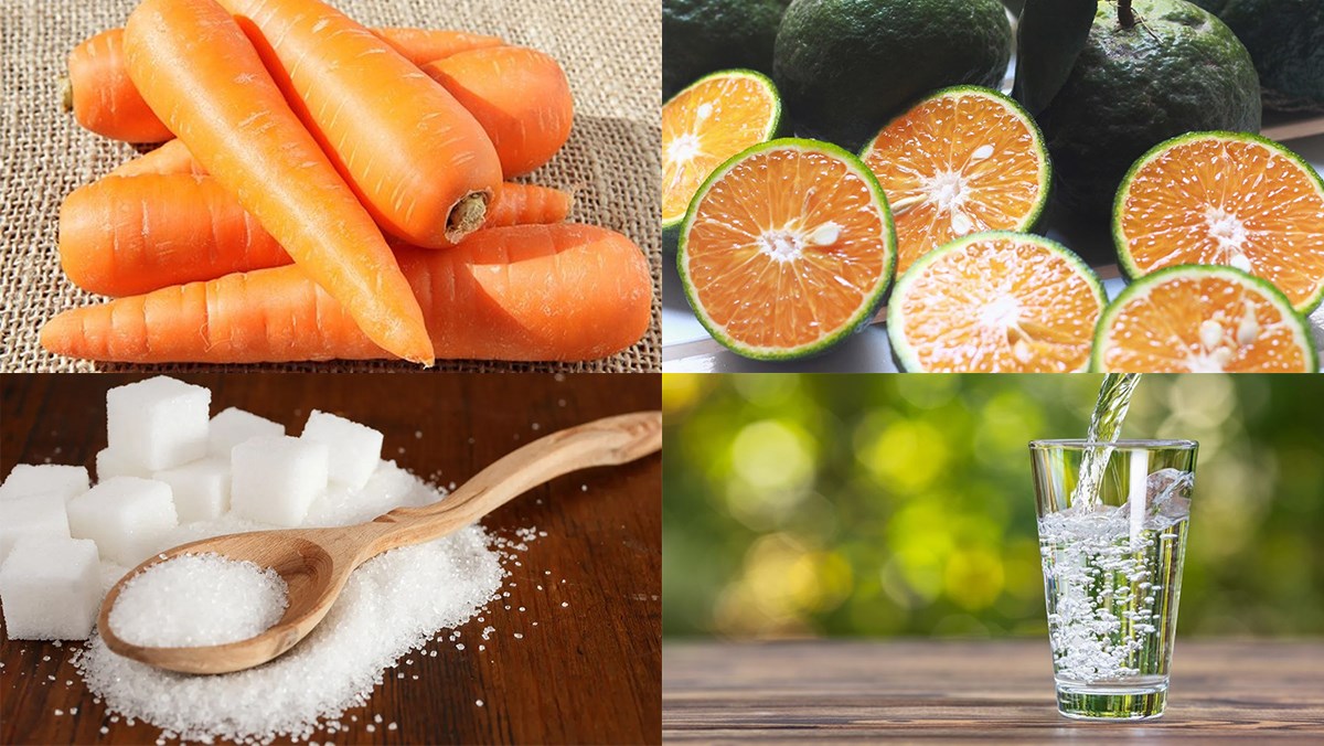 Nguyên liệu món ăn nước ép cà rốt bằng máy xay sinh tố, nước ép cà rốt với cà chua bằng máy xay sinh tố