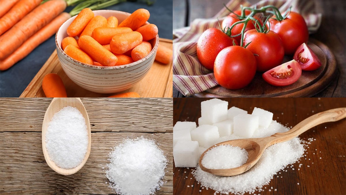 Nguyên liệu món ăn nước ép cà rốt bằng máy xay sinh tố, nước ép cà rốt với cà chua bằng máy xay sinh tố