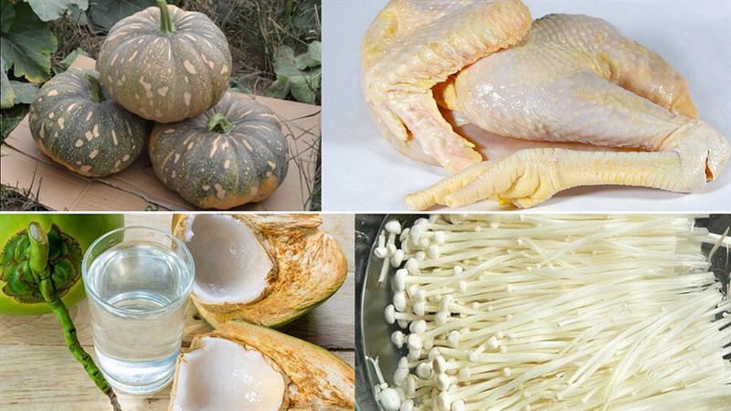Nguyên liệu món ăn gà hầm bí đỏ và gà ác hấp bí