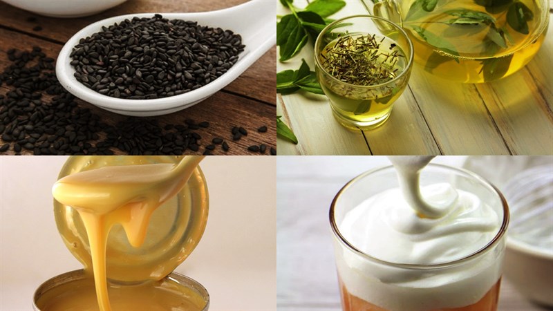 Nguyên liệu món ăn 2 cách làm mè đen latte kem sữa và matcha mè đen kem sữa