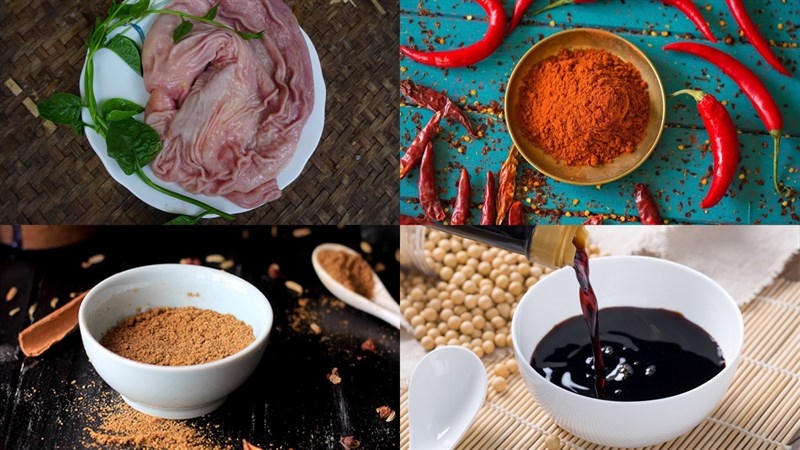 Nguyên liệu món ăn bao tử nướng sa tế, bao tử nướng ngũ vị và bao tử nướng mắc khén