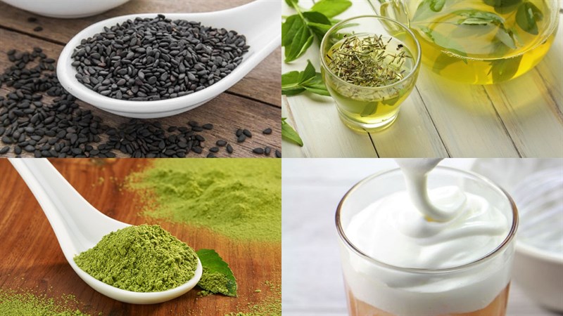 Nguyên liệu món ăn 2 cách làm mè đen latte kem sữa và matcha mè đen kem sữa