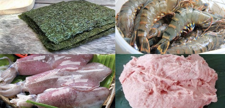 Nguyên liệu món ăn chả giò hải sản cuộn rong biển