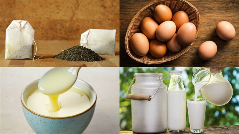 Nguyên liệu món ăn bánh flan trà sữa trân châu đường đen và thái đỏ