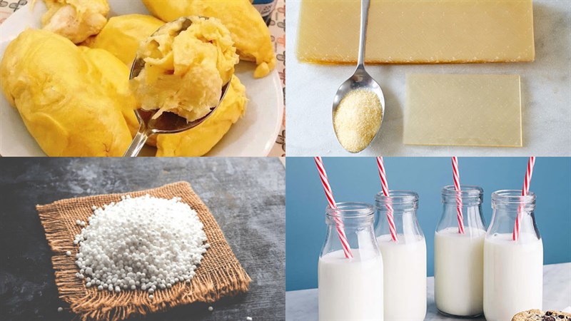 Nguyên liệu món ăn sửa chua dẻo sầu riêng và pudding sầu riêng