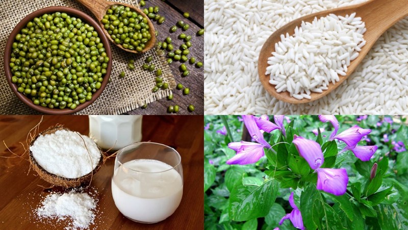Nguyên liệu món ăn xôi lá cẩm đậu xanh bằng nồi cơm điện