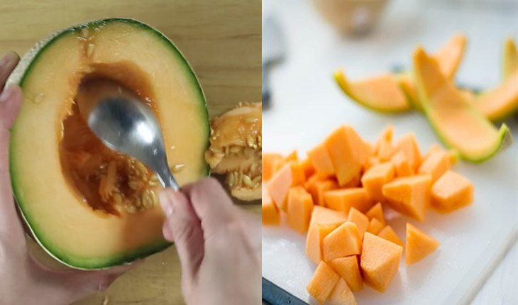Bước 1 Sơ chế nguyên liệu Kem dưa lưới vàng