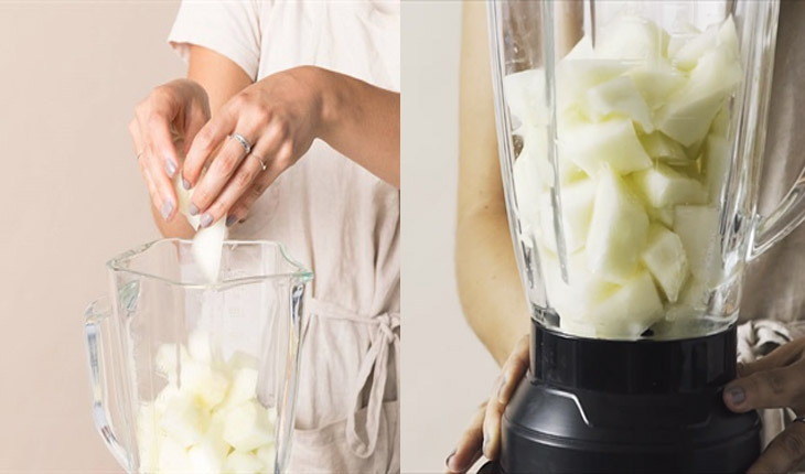 Bước 2 Xay hỗn hợp dưa lưới Kem đá bào dưa lưới