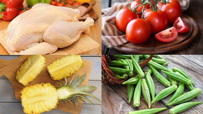 Nguyên liệu món ăn canh gà nấu chua và canh gà lá é