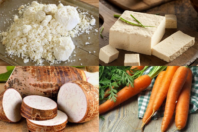 Nguyên liệu món ăn chả cá chay từ khoai môn, củ năng và đậu xanh