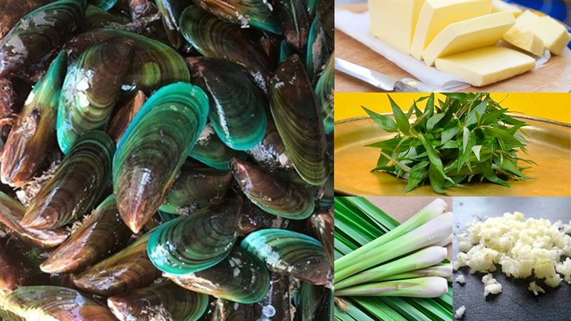 Nguyên liệu món ăn vẹm xanh nướng bơ tỏi và vẹm xanh nướng bơ ngò tây