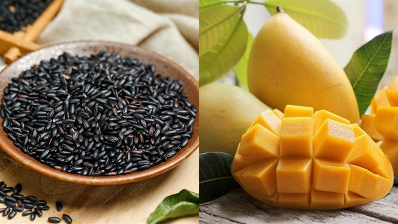 Nguyên liệu món ăn chè xoài trân châu, nếp cẩm và bột báng