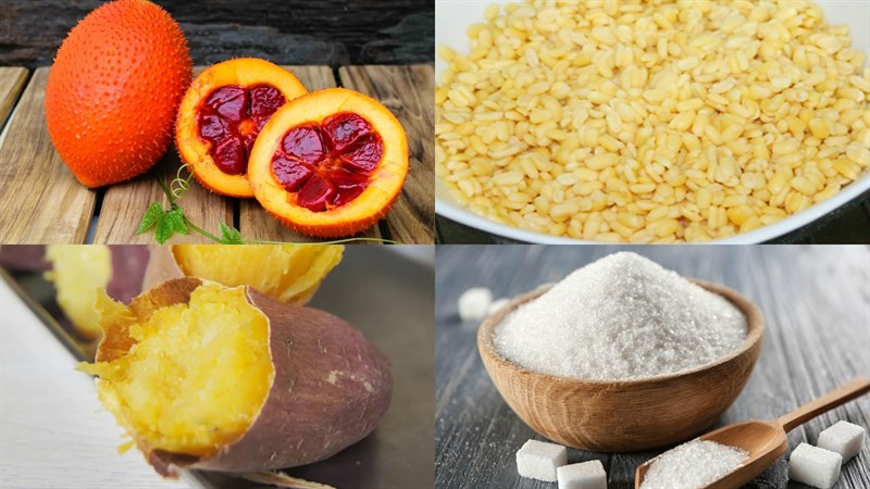 Nguyên liệu món ăn chè trôi nước gấc nhân đậu xanh