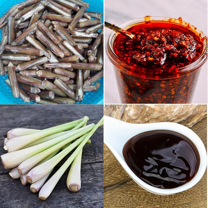 Nguyên liệu món ăn ốc móng tay nướng bơ hành và ốc móng tay nướng sa tế