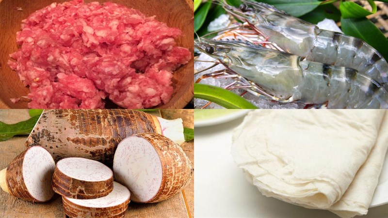 Nguyên liệu món ăn chả giò tôm thịt khoai môn