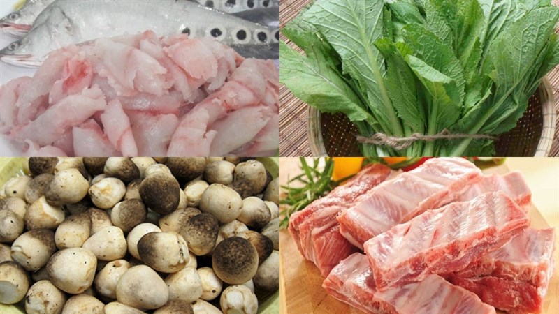 Nguyên liệu món ăn cá thác lác hấp cải bẹ xanh