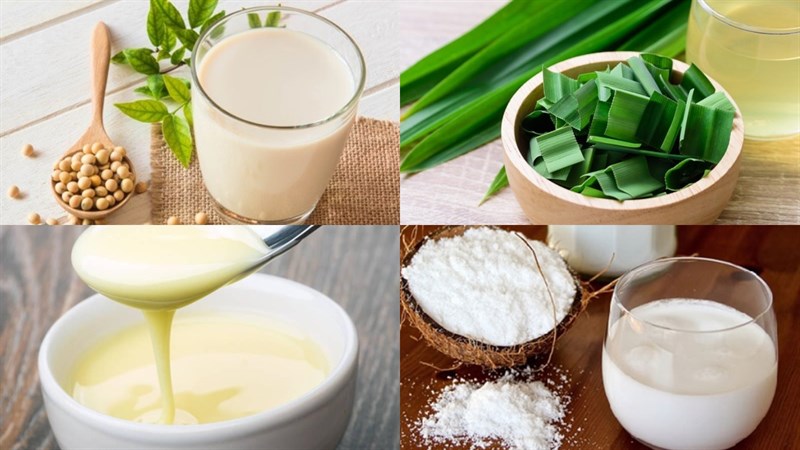 Nguyên liệu món ăn 2 cách làm rau câu lá dứa sữa tươi và sữa đậu nành