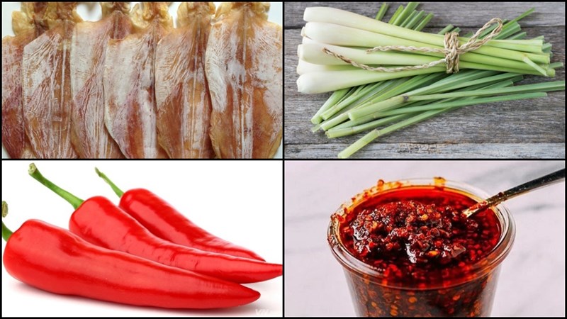 Nguyên liệu món ăn mực khô xào sả ớt