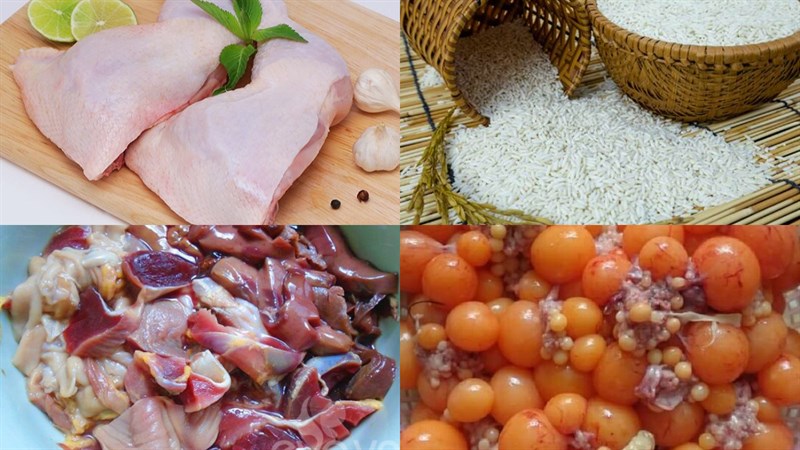 Nguyên liệu món ăn 2 cách làm xôi gà rôti và xôi gà trứng non