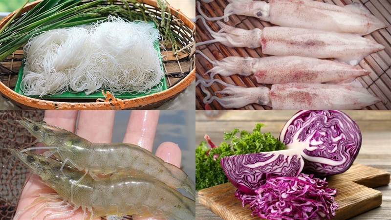 Nguyên liệu món ăn miến trộn hải sản
